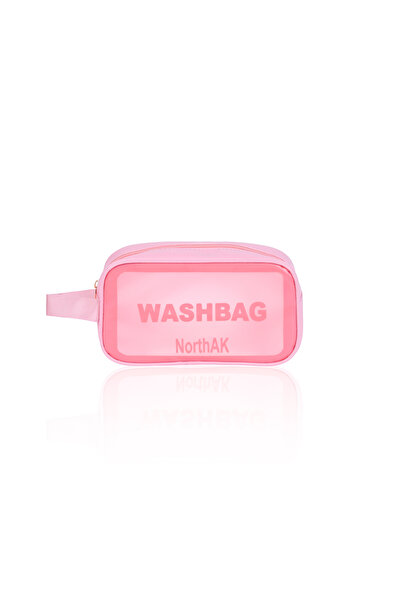 NorthAK Şeffaf Seyahat Makyaj Çantası - Kozmetik ve Makyaj Çantası Küçük Boy WASHBAG Pembe
