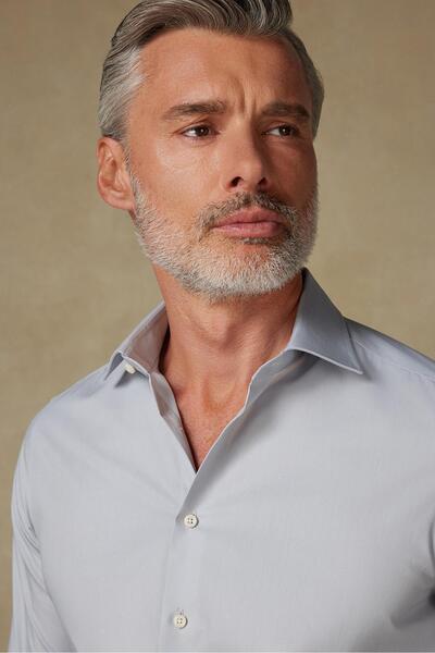 Abbate BB Club Oscar Poplin Pamuk Polyester Slim Fit Açık Gri Klasik Yaka Erkek Düz Gömlek