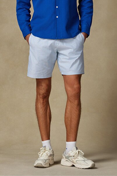 Abbate Sky Oxford Stretch Cotton Blend Comfort Fit Light Blue Men's Striped Shorts