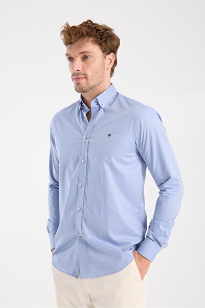 Abbate AClub AClub AC10104 Твіл Бавовняна Слім-фіт Темно-синя Комір на ґудзиках Чоловіча пряма сорочка