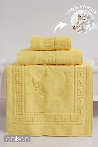 Anılsan Набір з 3 жовтих грецьких рушників, 100% бавовна - 1 рушник для рук, 1 рушник для обличчя та 1 рушник для ванної кімнати