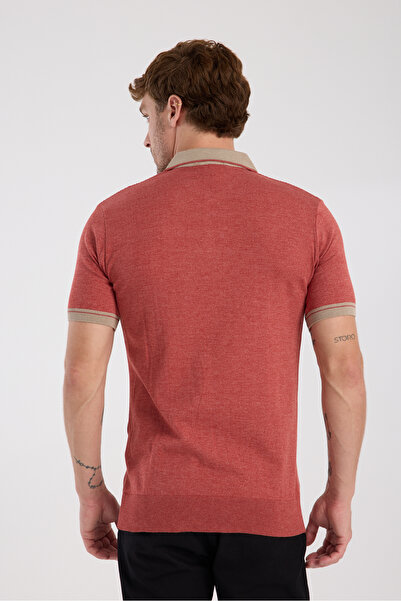 Abbate AClub Echo Örme Kumaş Viskon Karışımlı Slim Fit Kiremit Polo Yaka Erkek Desenli Polo Shirt