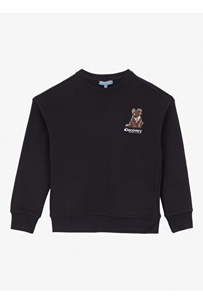 Discovery Expedition Bisiklet Yaka Baskılı Siyah Erkek Çocuk Eşofman Üstü D4W...
