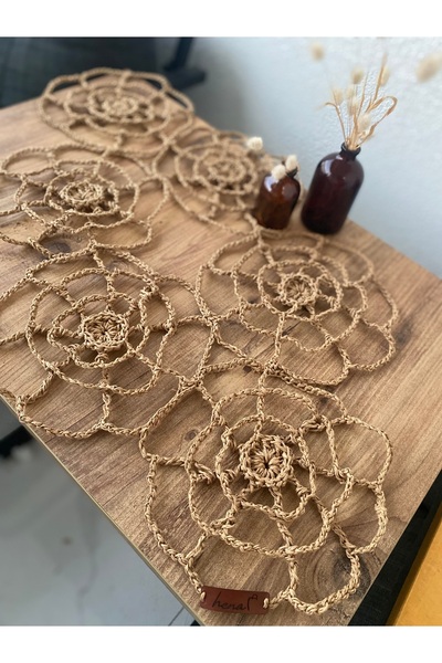 henaabag Bohem kâğıt ip runner, çiçek desenli tasarım runner, hasır masa servisi