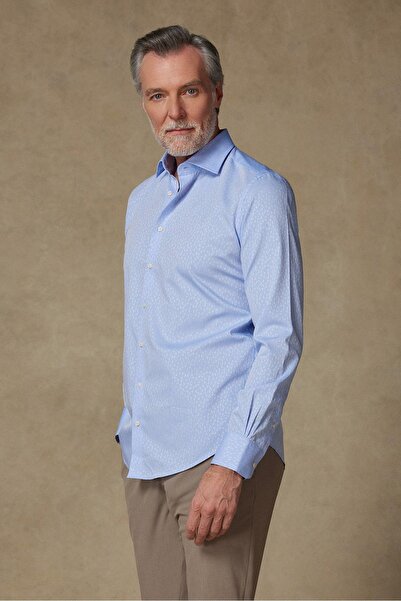 Abbate Donatello Jacquard Cotton Slim Fit Light Blue Classic Collar Men's Patterned Shirt
