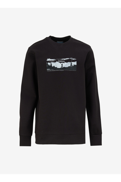 Discovery Expedition Siyah Erkek Bisiklet Yaka Relaxed Fit Baskılı Sweatshirt D4WM-SWT3224