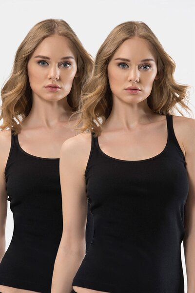 TÜREN Women's U-Neck Strap 2-Piece Camisole Undershirt 289/Black