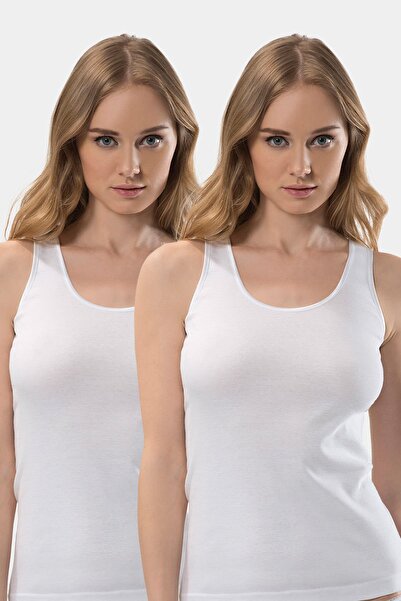 TÜREN Women's U-Neck Strap Camisole 2-Pack Cotton Undershirt 211/White