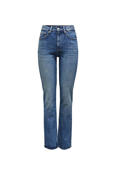ONLY Pantaloni din denim pentru femei, cu talie înaltă, cu picioare drepte, albastru închis ONLWILLOW HW DB STRAIGHT DNM DOT