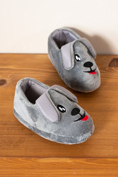 AlbiShoes Unisex Çocuk Panduf Ev Patiği Pamuk Astarlı Köpek Figürlü Ev Kreş Ayakkabı Sevimli Köpek