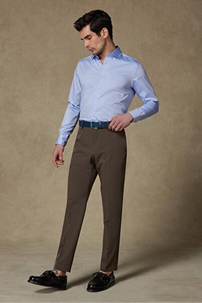 Abbate Donatello Armure Cotton Slim Fit Light Blue Classic Collar Men's Patterned Shirt