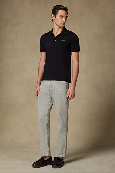 Abbate Бавовняна зручна крій Comfort Fit Чорна короткий рукав Прямий Basic Polo комір Повсякденний спортивний T-Shirt Футболка