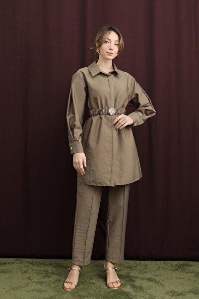 Puane Kadın Gizli Patlı Beli Lastik Kemerli Takım - 14388TKS - Vizon