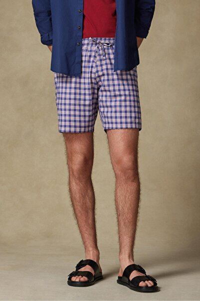 Abbate Sky Poplin Stretch Бавовняна суміш Comfort Fit Темно-сині чоловічі шорти в клітинку