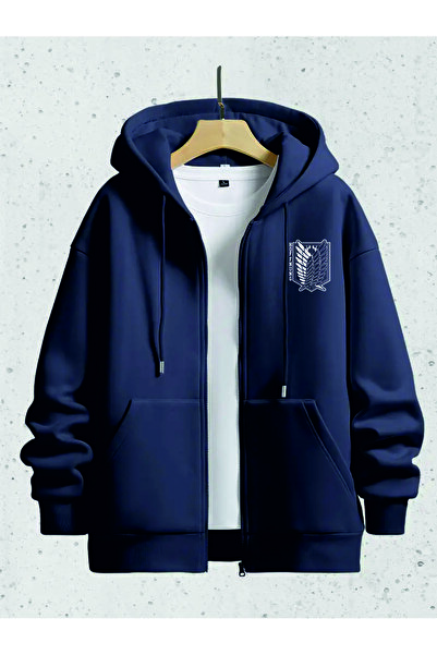 HOFFNUNG 3 IPLIK unisex Fermuarlı kapşonlu ON ATTACK Desenli Oversize SWEATSHIRT