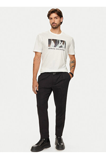 Armani Exchange Bisiklet Yaka Baskılı Ekru Erkek T-Shirt 6DZTHF ZJH4Z 1116