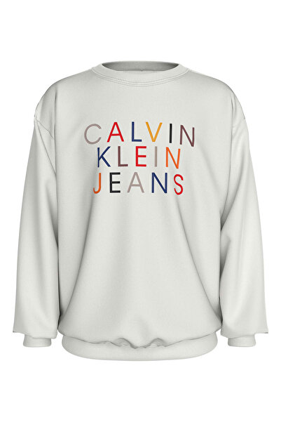 Calvin Klein Beyaz Erkek Çocuk Baskılı Sweatshirt IB0IB02204YBI