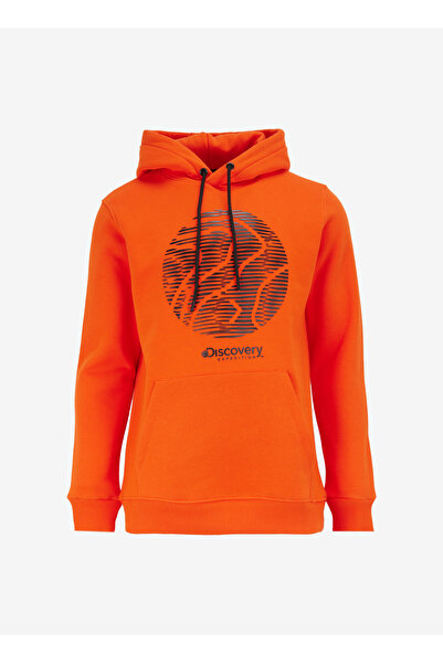 Discovery Expedition Turuncu Erkek Kapüşon Yaka Relaxed Fit Baskılı Sweatshir...
