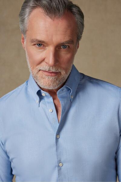 Abbate Carlo Royal Oxford Pamuklu Slim Fit Açık Mavi Düğmeli Yaka Erkek Düz Gömlek