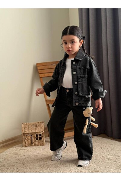 Çamur Kids Floral Embroidered 3-Piece Gabardine Denim Girl's Set | Pink – White – Denim Color | 3-10 Years Old