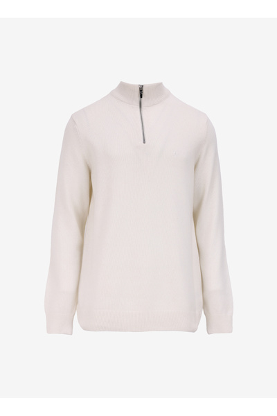 Fabrika Ekru Erkek Bato Yaka Yün Karışımlı Kazak F4WM-KZK 2560