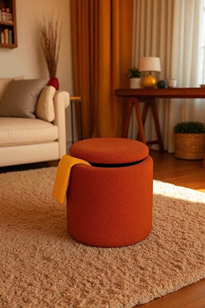 indirim rüzgarı Turuncu Tedy Kumaş Sandıklı Silindir Dekoratif Pufidik Puf Bench
