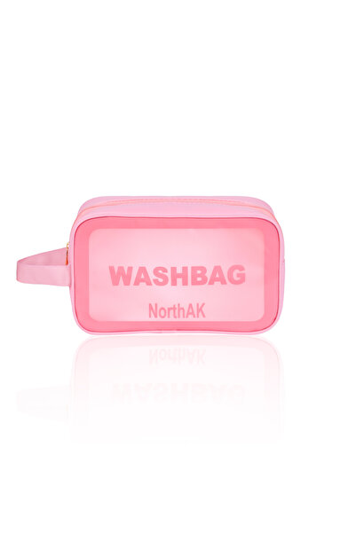 NorthAK Şeffaf Seyahat Makyaj Çantası - Seyahat, Kozmetik Ve Makyaj Çantası Orta Boy Pembe Washbag