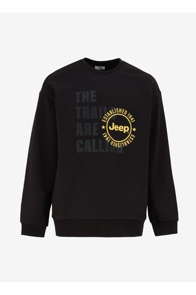 JEEP Siyah Erkek Bisiklet Yaka Loose Fit Baskılı Sweatshirt C4WM-SWT4202