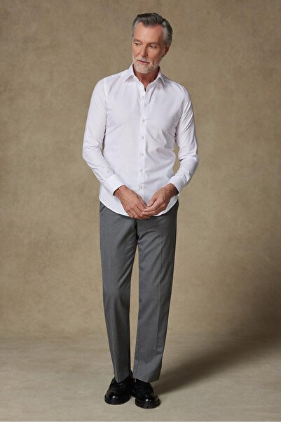 Abbate Донатело Твил памук Слим фит бяла класическа яка мъжка риза без мотиви