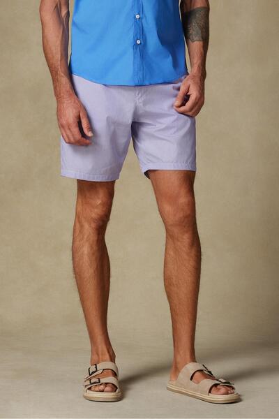 Abbate Ανδρικό ριγέ σορτς Sky Poplin Cotton Comfort Fit μωβ