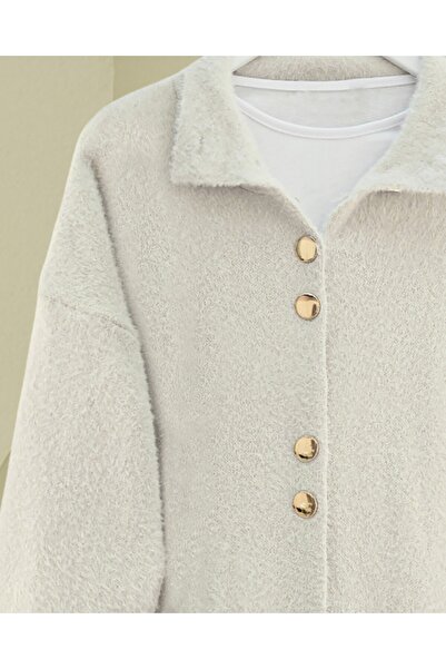 Modamorfo Buttoned Front Long Bearded Soft Cardigan -Stone