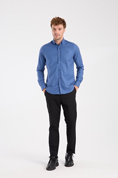 Abbate AClub AClub AC10071 Армур Стретч Бавовняна суміш Слім-фіт Темно-синій Комір на ґудзиках Чоловіча сорочка з візерунком