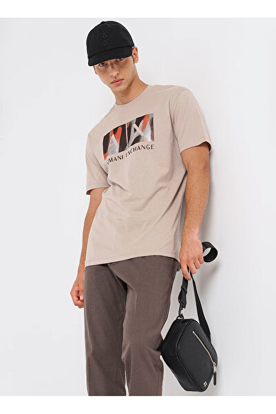 Armani Exchange Bisiklet Yaka Baskılı Bej Erkek T-Shirt 6DZTHF ZJH4Z 17AB