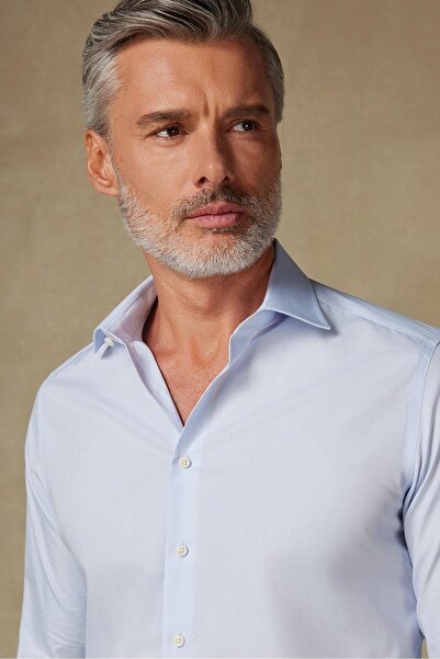 Abbate BB Club Oscar Poplin Pamuk Polyester Slim Fit Açık Mavi Klasik Yaka Erkek Düz Gömlek