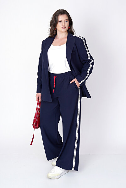 Büyük Moda YANI ŞERİTLİ GENİŞ PAÇA PANTOLON