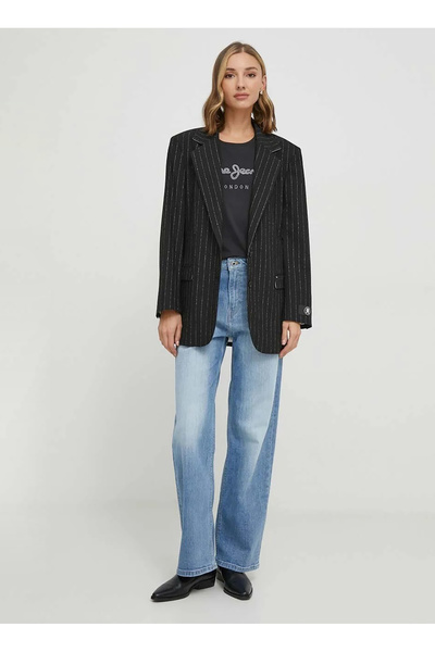 Pepe Jeans Bisiklet Yaka Baskılı Siyah Kadın T-Shirt PL505749