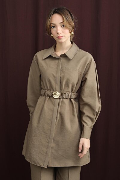 Puane Kadın Gizli Patlı Beli Lastik Kemerli Takım - 14388TKS - Vizon