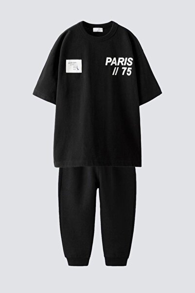 Monila Set de tricou din bumbac cu imprimeu text pentru băiat