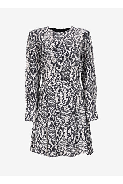 Fabrika Bisiklet Yaka Desenli Çok Renkli Mini Kadın Elbise F4WL-ELB0325