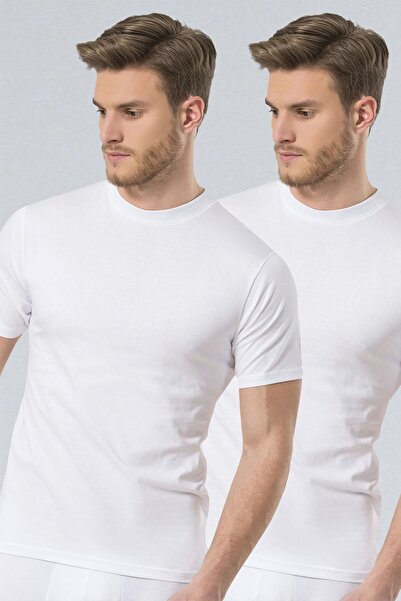 TÜREN قميص داخلي رجالي من Türen مكون من قطعتين برقبة دائرية 103/أبيض