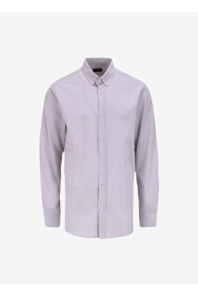 FABRIKA COMFORT Regular Fit Düğmeli Yaka Çizgili Bej Erkek Gömlek FC4WM-GML 2572