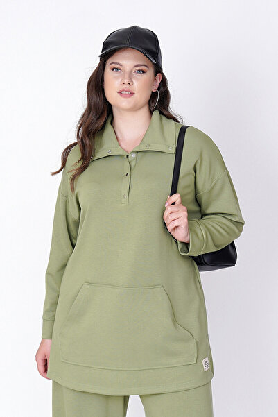 Büyük Moda Modal Sweatshirt with Stuffed Collar Detail