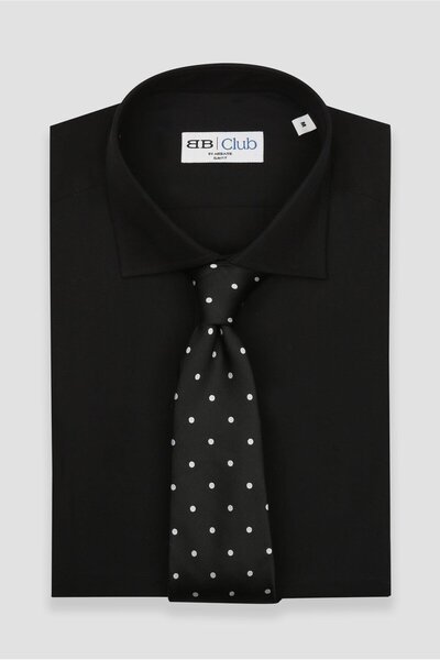 Abbate BB Club Oscar Поплин памук полиестер Слим фит Черна класическа яка Мъжка риза без мотиви