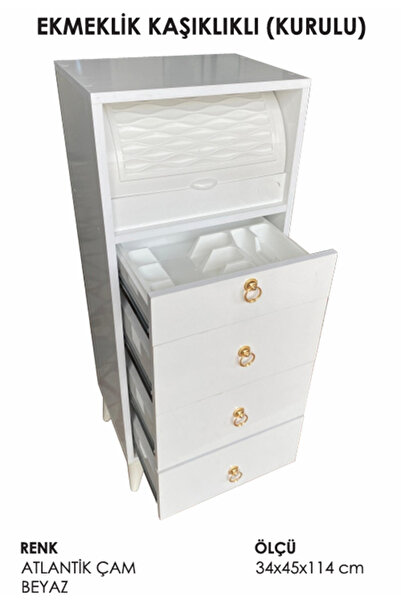 OnurEvimde Çekmeceli BeyazGold Mutfak Kiler Dolabı Ekmeklik