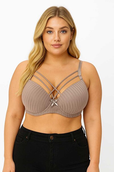 wear treasure C Cup Wired Sponge Hollow Cross Strip Salmon Bra
