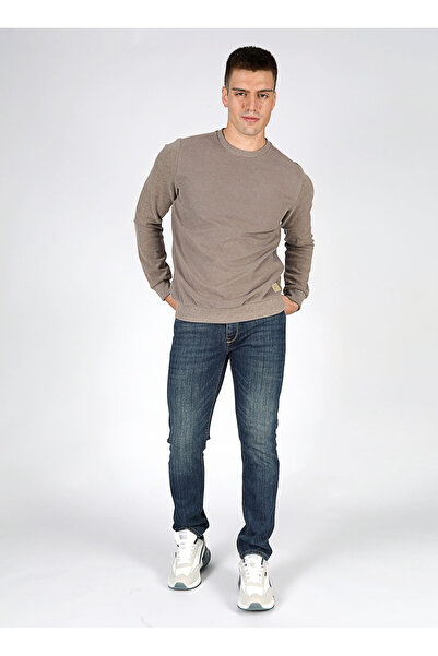 Lee Cooper Bisiklet Yaka Koyu Bej Erkek Sweatshırt 251 LCM 241041 NEWDIAGONAL K. BEJ