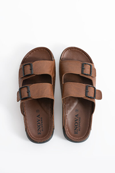 Enova Birrbazaar Erkek Ortopedik Rahat Taban Dikişli Şık İçeri Dışarı Deri (SUNİ) Erkek Terliği