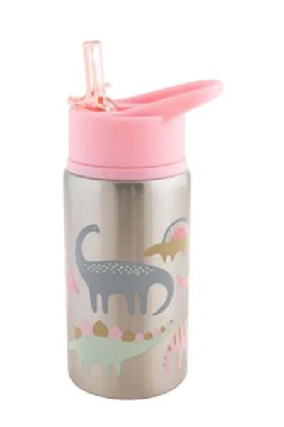Stephen Joseph Girl's Stainless Steel Water Bottle Pink Dinosaur Pink