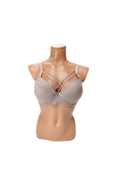wear treasure C Cup Wired Sponge Hollow Cross Strip Salmon Bra