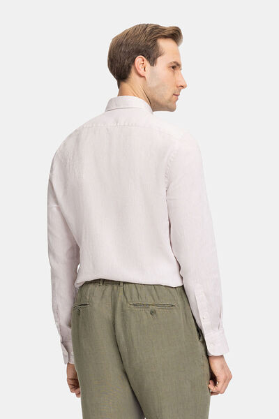 W Collection BEJ UZUN KOLLU KETEN GÖMLEK